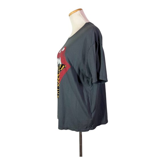 Daydreamer for Free People Size M Rolling Stones Flocked Leopard Tongue Graphic - Picture 9 of 11